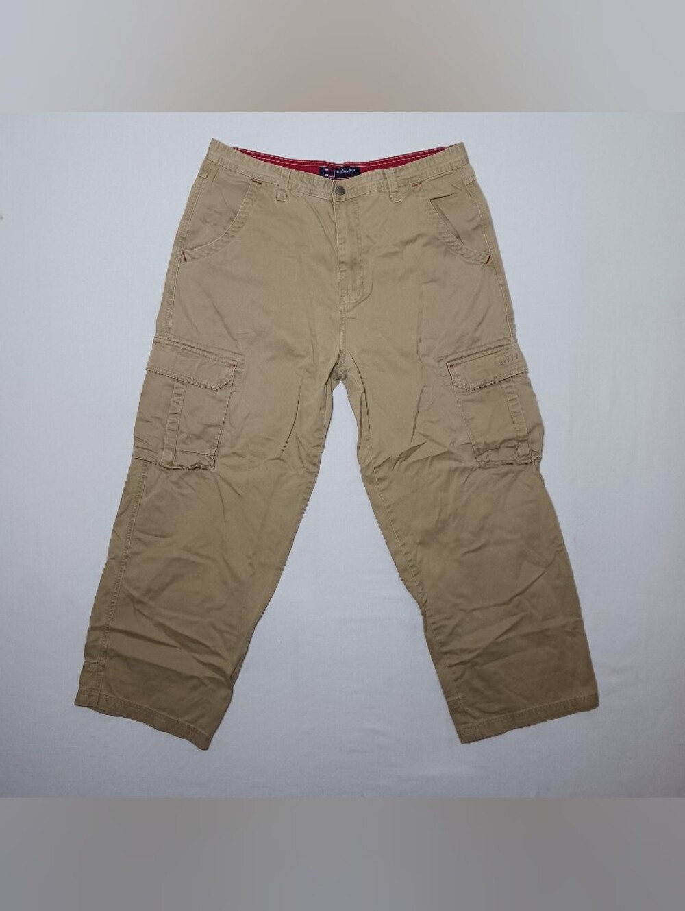 Vintage Bugle Boy 1977 Mens Wide Leg Twill Cargo Pants 38X30 Khaki